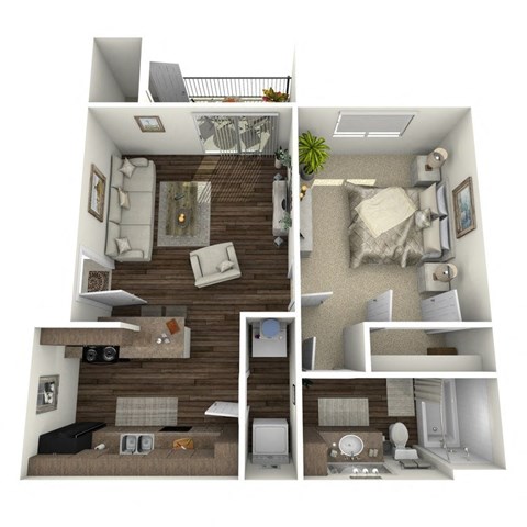 Floor plan for 1 bed, 1 bath, 661 sqft